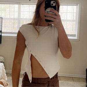 Princess Polly Off-White Asymmetrical Blouse